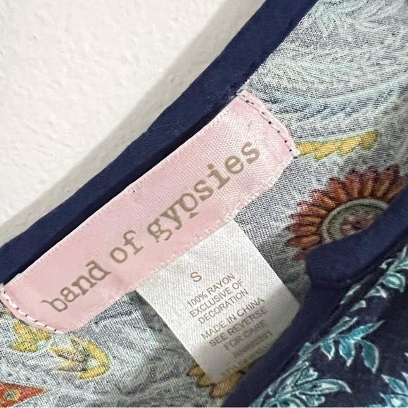 Band of Gypsies Blue Fit and Flare Dress Size S Long Sleeve Bohemian Sunflower - Picture 5 of 7